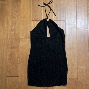 Garage Black Halter Bodycon Zebra Print Sparkle Mini Dress Size M Badie LBD